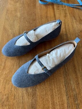 JW ANDERSON Denim Mary Jane Flats with Gold Buckle